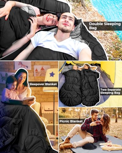 Ohuhu Double Sleeping Bag: Queen Size 2 Person 3 Season for Warm & Cold Weather Camping Sleeping Bag with 2 Pillows, Large...