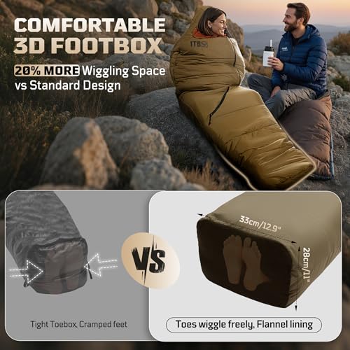 Sleeping Bag for Adults, 25-36℉Cold Weather Mummy Sleeping Bag, Lightweight 3–4 Season Winter Sleeping Bag with Adjustable...