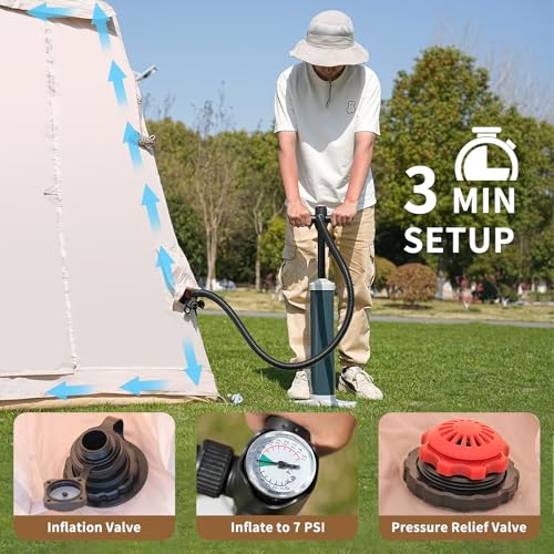 ABORON 2/6/8/10/12 Person Inflatable Camping Tent, Easy Setup Blow Up Tent with Hand Pump, PU3000mm Waterproof & Breathabl...