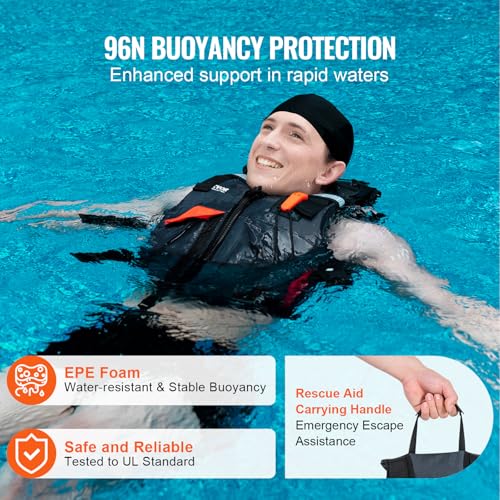 VEVOR Life Vest for Watersports (PFD), Life Jacket with Waterproof Nylon & 80N Buoyancy, Life Vest/Jacket for Any Water Ac...