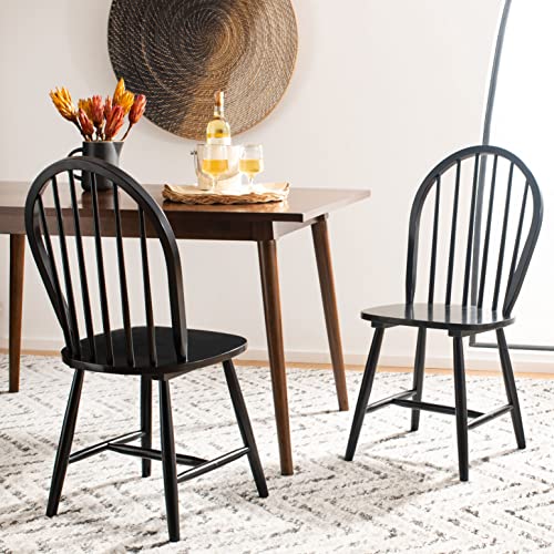 SAFAVIEH Home Collection – Camden Set of 2 Black Windsor Farmhouse Dining Chairs, Spindle Back Solid Wood Chairs, American...