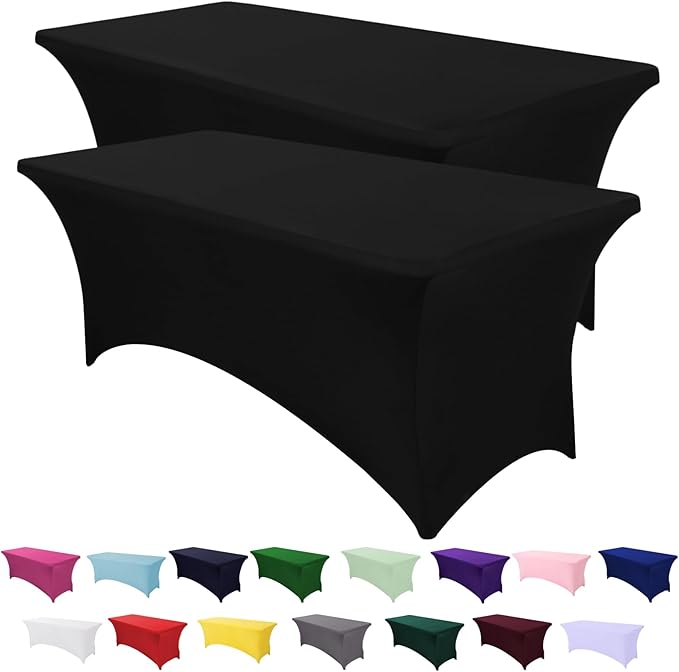 Spandex Table Cover 2 Pack 6FT Black Fitted Tablecloths,Washable Wrinkle Resistant Stretch Table Cloth Rectangle for Vendo...