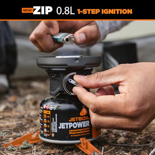 Jetboil Zip 0.8L Portable Fast Boil Stove with Easy-Turn Knob Igniter for Backpacking and Camping, New for 2025, Propane/I...