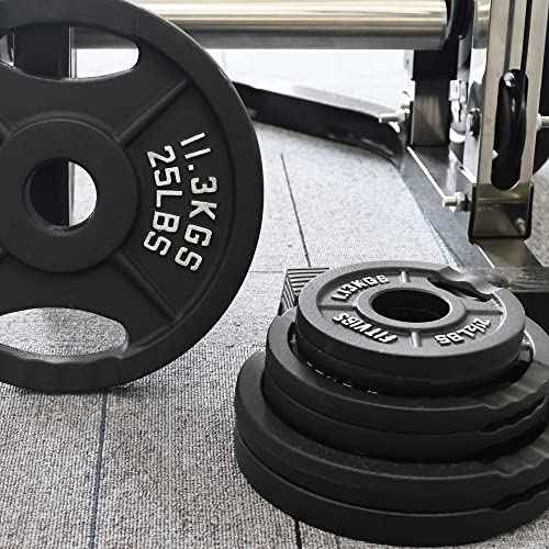 Fitvids Olympic 2-Inch Cast Iron Plate Weight Plate for Strength Training and Weightlifting, Two Hole Style, 25LB Pair
