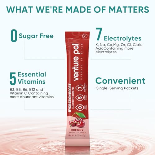 Venture Pal Sugar Free Electrolyte Powder Packets - Liquid Daily IV Drink Mix for Rapid Hydration & Party Recovery | 5 Vit...
