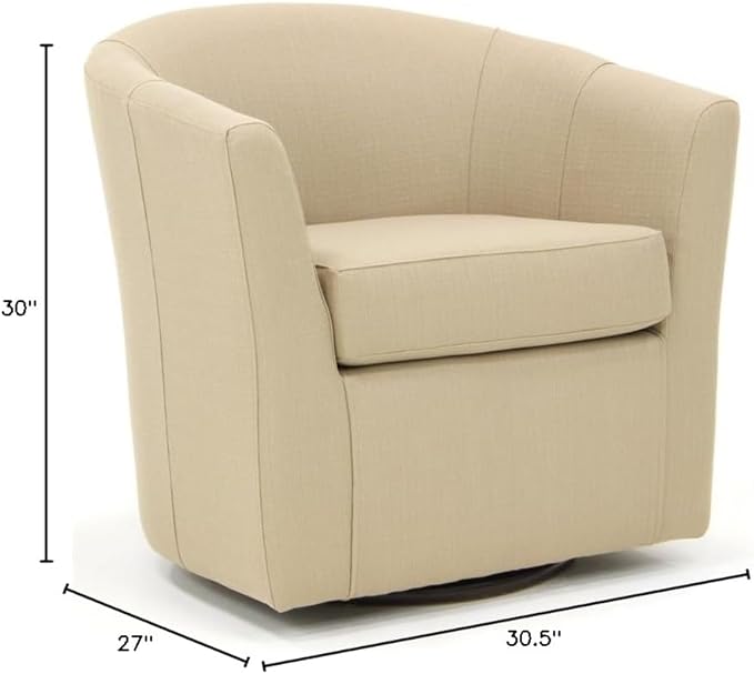 Pemberly Row Traditional Fabric Swivel Club Chair in Cream Finish