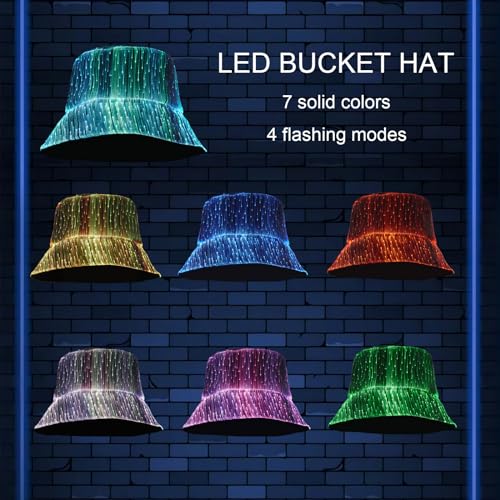 lumisonata LED Rave Bucket Hat Light up Fisherman Cap 7 Colors Glow in the Dark Party Hats USB Rechargeable EDM Festival Gear