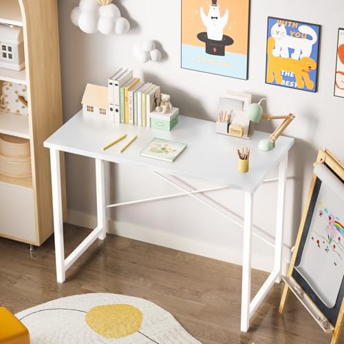 Sweetcrispy Computer Small Desk, 32 Inch Office Writing Work Study Student Home Bedroom Table with Metal Frame Wooden Tabl...