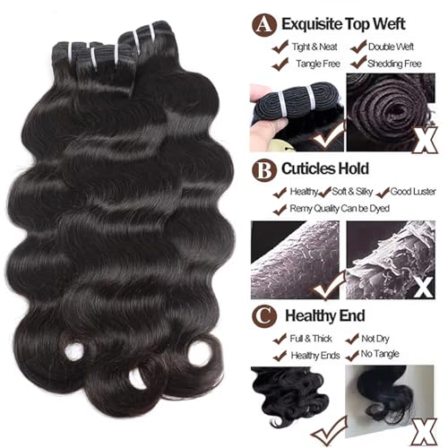 Human Hair Bundles Body Wave Bundles Human Hair 12A Grade 100% Unprocessed Brazilian Virgin Hair 3 Bundles Human Hair Extensions for Black Women Natural Color 20 20 20 Inch