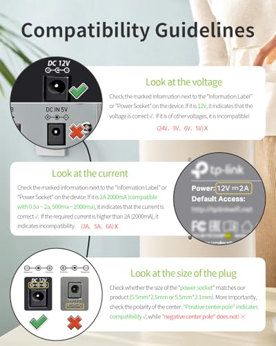 12V 2A Power Supply AC Adapter Replacement with 8 Tips, Regulated 12 Volts 2000mA Cord Charger for LED Strip Light, CCTV C...