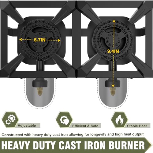 BESTFIRE Double Burner Propane Camping Stove with Independent Control Valves & 5PSI Hose - Heavy Duty Portable Outdoor Coo...