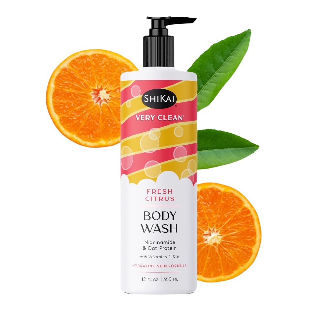 ShiKai Very Clean Body Wash (Fresh Citrus, 12 oz) | Hydrating Gel Cleanser for Dry Skin | With Niacinamide, Oat Protein, Vitamin