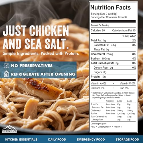 Mountain Essentials Fully Cooked Chicken 14.5 oz – Canned White Meat for Daily Meals, Camping & Emergency Food – Great for...