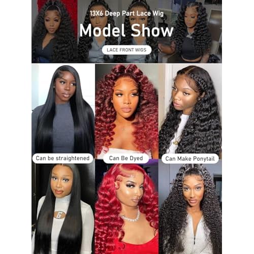 Deep Wave Lace Front Wigs Human Hair 13x6, Real Remy Virgin Human Hair Wig for Black Women, 180 Density, Daily Wear Suitable Pre Plucked with Baby Hair, Natural Color, 20 Inch