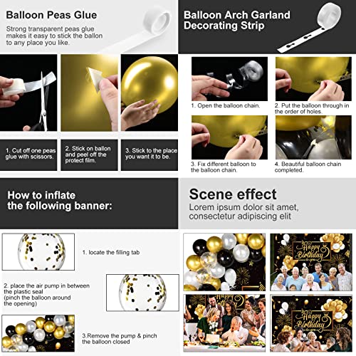 Tatuo Black and Gold Birthday Party Decorations 50 Pieces Gold Black Balloon Arch Garland Kit Happy Birthday Backdrop Bann...