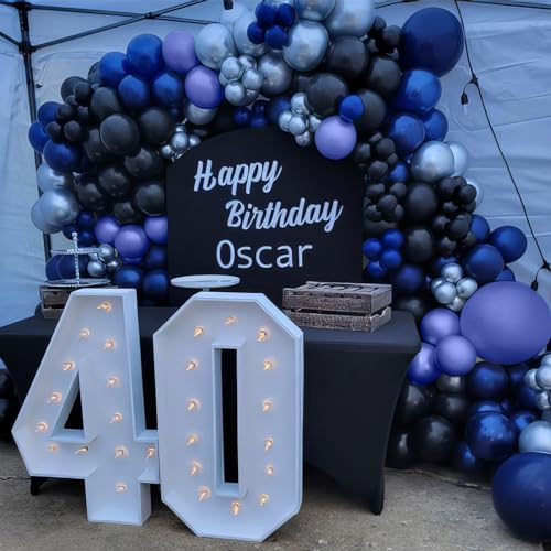 Blue and Black Balloons, Navy Blue and Silver Balloons Metallic Silver Dark Blue Balloon Party Latex Balloon Black Blue Ba...
