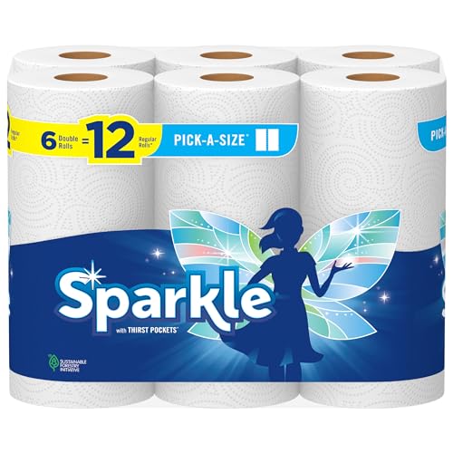 Sparkle Pick-A-Size Paper Towels, 6 Double Rolls (660 Sheets Total) - Strong 2-Ply Towels for Kitchen Cleanup and Everyday...