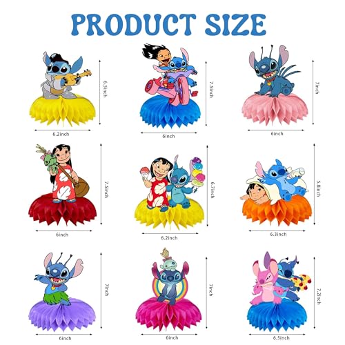 9PCS Cartoon Honeycomb Centerpieces for Party – 3D Table Centerpieces Honeycomb for Party Birthday Cartoon Table Decoratio...