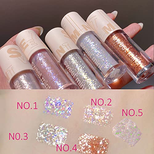 Aolailiya 5pcs Liquid Glitter Eyeshadow set- Sparkling Metallic High Pigmented Glitter Eye Shadow Korean Crystals Makeup, ...