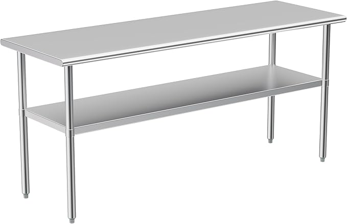 Atronor Stainless Steel Table for Prep & Work, 24x72 Inches, NSF Metal Commercial Heavy Duty Table with Adjustable Under Shelf and Foot for Restaurant, Home and Hotel