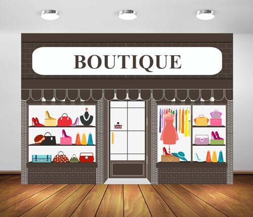 Loccor 7x5ft Fabric Cartoon Clothing Store Backdrop Fashion Boutique Shopping Mall Window Dress Handbag Photography Backgr...