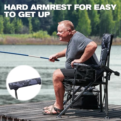 X Strike Oversized Folding Fishing Chair with Rod Holder Heavy Duty 350LBS, Feet Adjustable Padded Camping Chair with Cup ...
