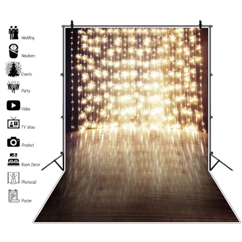 AOFOTO 3x5ft String Lights Reflections on Floor Photo Backdrop Twinkle Bead Curtain Romantic Interior Decoration Wedding B...