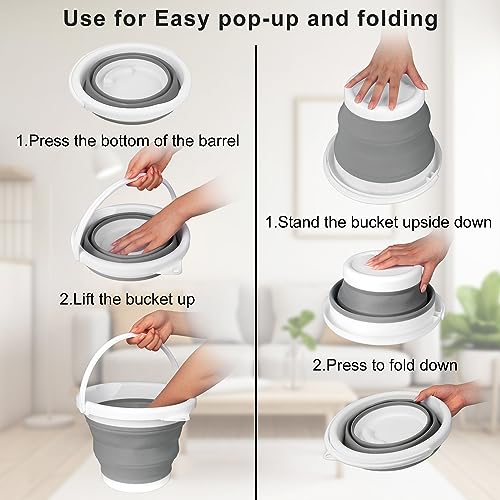 Collapsible Mop Bucket and Ice Bucket-5L(1.3 Gallon) Household Cleaning Silicone Dust Mops Bucket with no Wringer Set,Port...