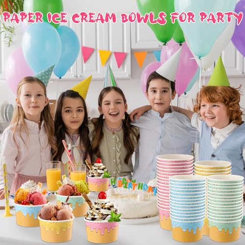 Ninehaoou 100 Pcs Ice Cream Cups Bulk Paper Disposable Dessert Bowls Ice Cream Bowls Paper Dessert Cups Sundae Soup Yogurt...