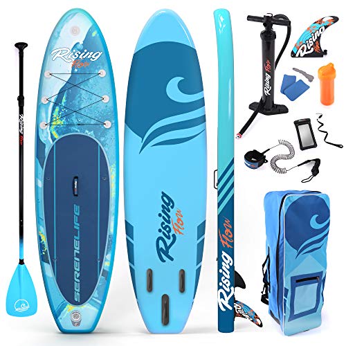 SereneLife Inflatable Stand Up Paddle Board (6 Inches Thick) with Premium SUP Accessories & Carry Bag | Wide Stance & O'Ne...