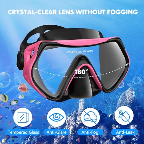 Snorkeling Gear for Adults, Dry-Top Snorkel Set Scuba Diving mask, 180°Panoramic Wide View Professional Snorkeling Gear Br...