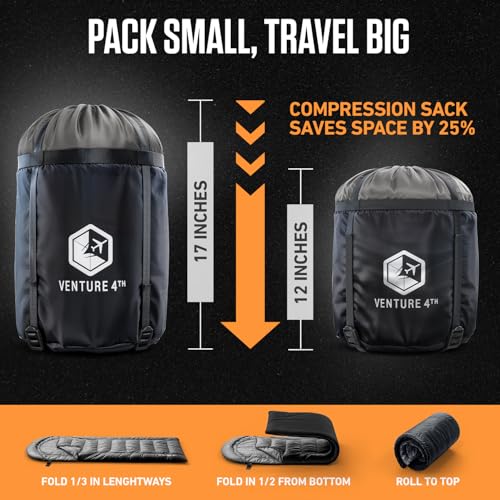 VENTURE 4TH Backpacking Sleeping Bag – XXL, Double and Single Sizes - Lightweight Warm & Cold Weather Sleeping Bags for Ad...
