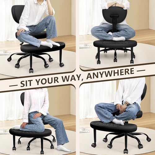 AtHope Ergonomic Cross Legged Office Chair with Wheels - Adjustable Height for Meditation, ADHD Desk & Yoga - Wide Criss C...
