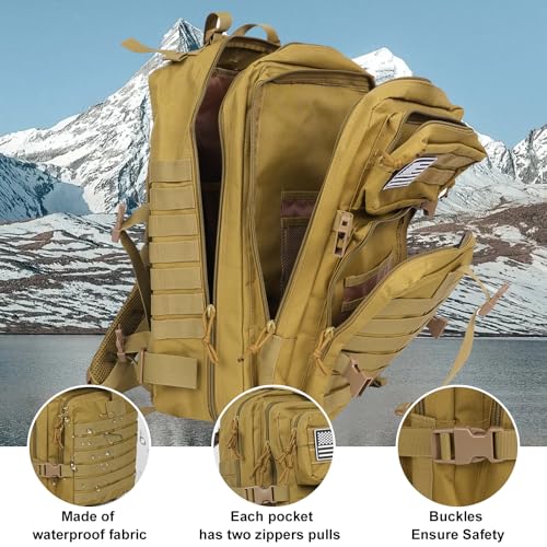 Oraynn 50L Large Military Tactical Backpack Molle Army Assault Pack for Travel Camping Hiking Fishing Backpack for men (kh...