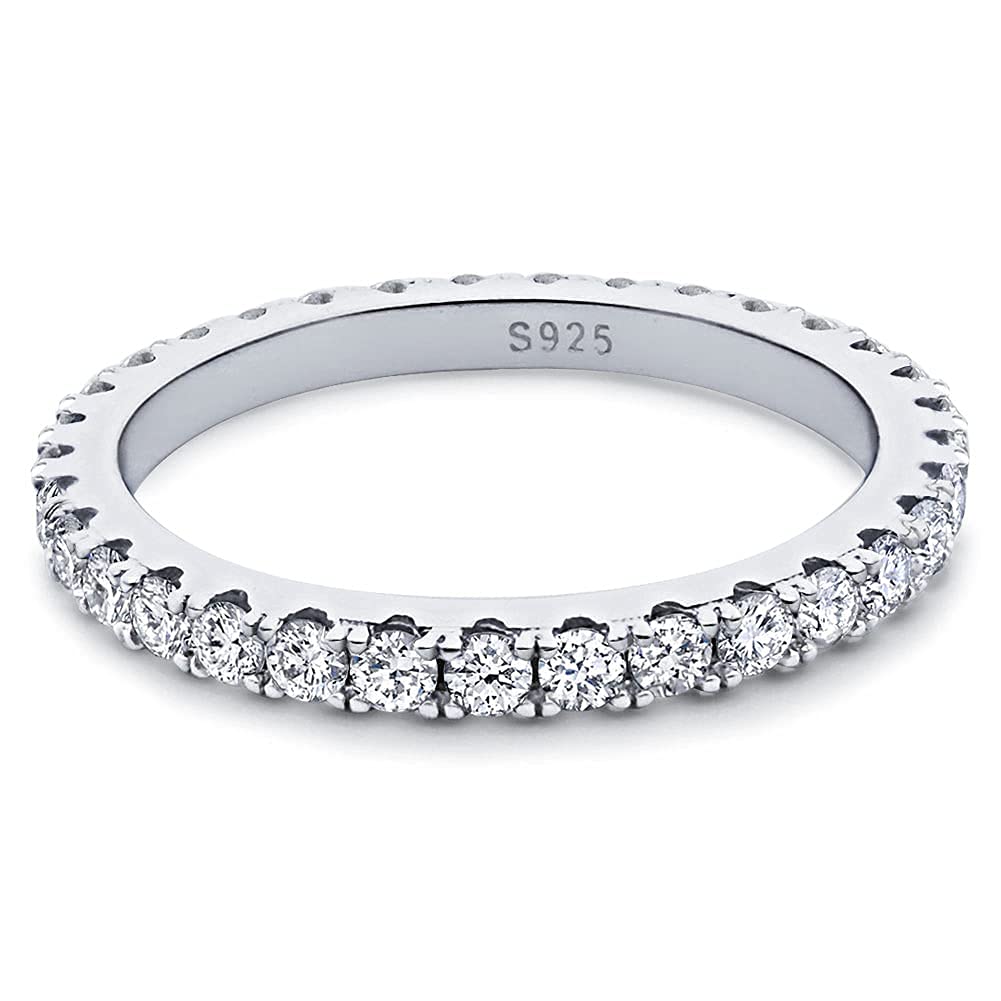 Bo.Dream 2.2mm Round Cubic Zirconia CZ Wedding Full Eternity Band Rings Sterling Silver Size 10