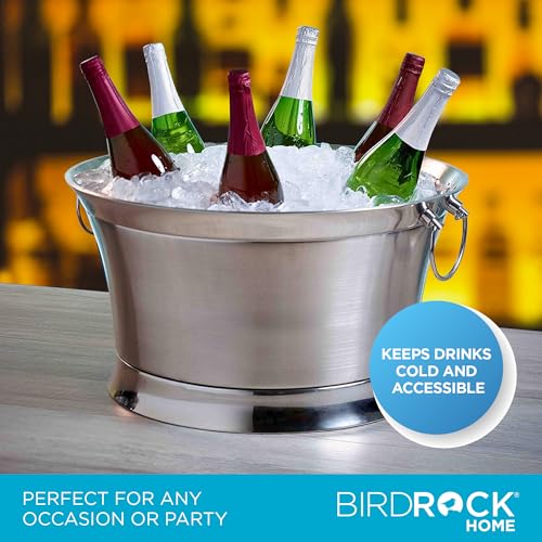 BIRDROCK HOME Double Wall Beverage Tub - Stainless Steel Ice Bucket, Metal Drink Cooler with Handles, for Parties & Event...