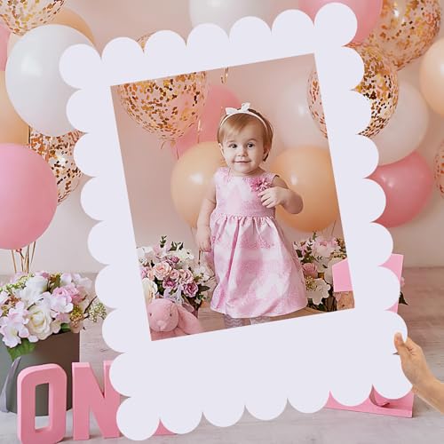 Beeveer 32 x 24 Inch Extra Large Scalloped Blank Photo Booth Props Frame for Selfie Birthday Event, Cutout Picture DIY Fra...