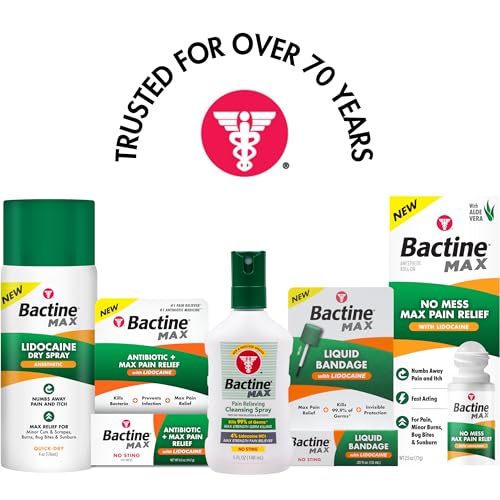 Bactine MAX First Aid Spray - Pain Relief Cleansing Spray with 4% Lidocaine - Numbing Lidocaine Kills 99% of Germs - Pain...
