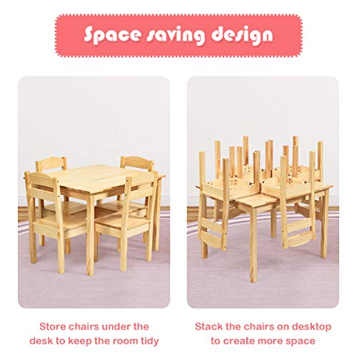 Costzon Kids Table and Chair Set, 5 Piece Wood Activity Table & Chairs for Children Arts, Crafts, Homework, Snack Time, Pr...