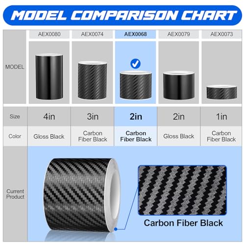 Spurtar Carbon Fiber Wrap Black Vinyl Wrap for Cars, 2 Inch x 20 ft Universal Chrome Delete Dry Carbon Fiber Tape Car Door...