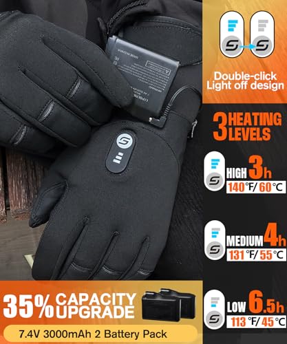 JS LifeStyle Heated Gloves for Men Women,7.4V 3000mAh Rechargeable Wear-Resistant with Touch Screen and Light-Off Design