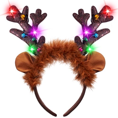JOYIN Christmas Antler Headband,Light Up Cute Antler Headband Hat Adult Kids Christmas Party Supplies Xmas Holiday