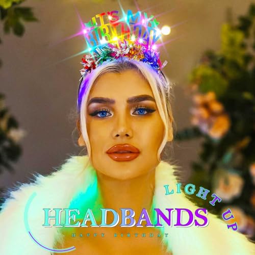 Zoestar Light Up Happy Birthday Headband Glowing Birthday Accessories for Women