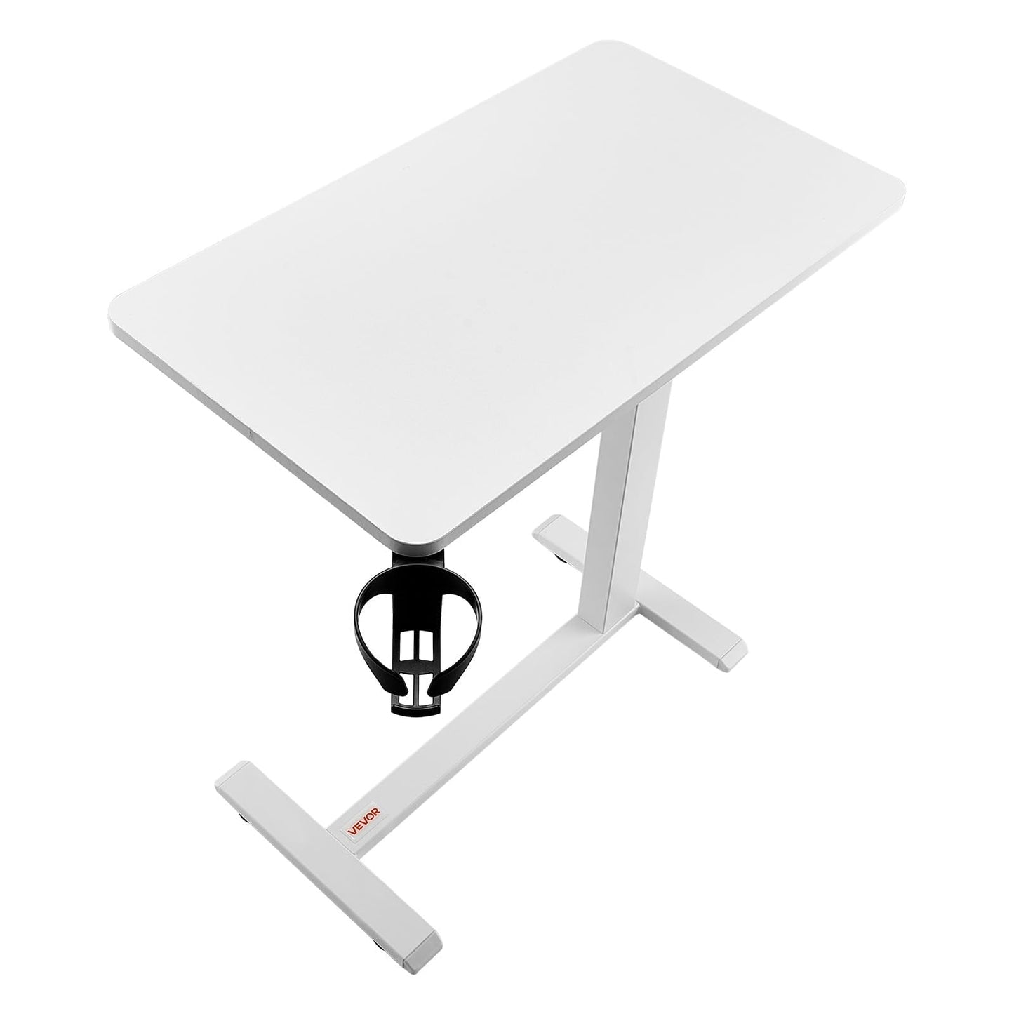 VEVOR Overbed Table, Over Bed Table with Wheels Adjustable Height, Mobile Hospital Bed Table, Rolling Laptop Desk with Fixed Top & Cup Holder, Portable Over Bed Desk for Home, Office, Study, White