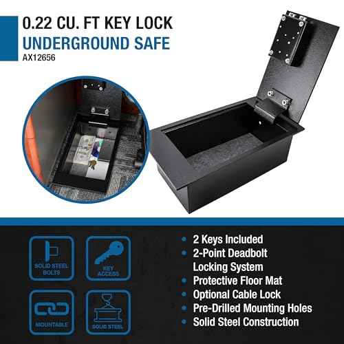 Barska 0.22 Cu. Ft. Hidden Floor Safe with Key Lock ? Solid Steel Construction, Concealed Design, Dual Locking Bolts ? Secure Storage for Home, Business, Jewelry, Cash & Valuables