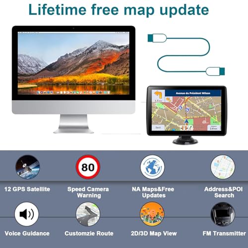 GPS Navigator for Car Truck RV, 2026 Latest Maps, 7-inch Touch Screen with Voice Guidance, Speed Limit & Red Light Camera ...