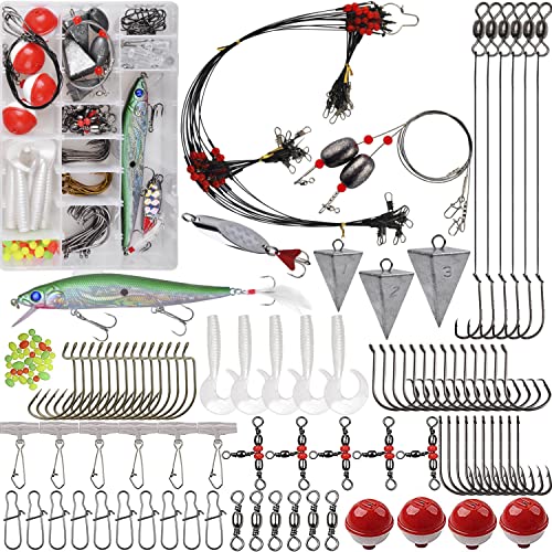 Saltwater Fishing Gear Kit,131pcs Saltwater Surf Fishing Tackle Kit Include Saltwater Fishing Lures Fishing Bait Rigs Pyra...