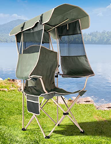Docusvect Folding Camping Chair with Shade Canopy for Adults, Canopy Chair for Outdoors Sports with Cup Holder, Side Pocke...