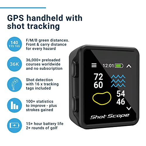 Shot Scope H4 GPS Handheld with Shot Tracking - F/M/B Green and Hazard Distances - 36,000+ pre-Loaded Courses - 100+ Stati...