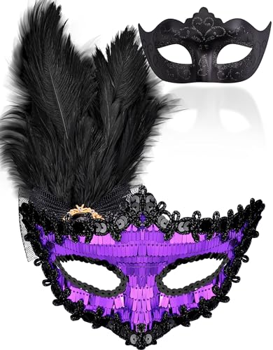 SIQUK Couple Masquerade Masks Set Venetian Party Mask Costume Mask